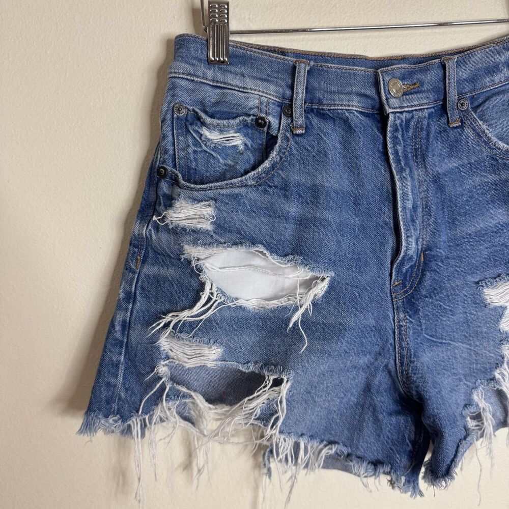 American Eagle Shorts Womens 6 Blue High Rise Distressed Denim Cutoff Frayed - Picture 2 of 9